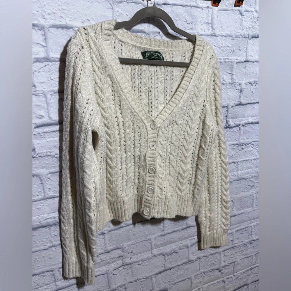 Y2K American Eagle Cable Knit Cardigan Sweater, Cream, Size Medium